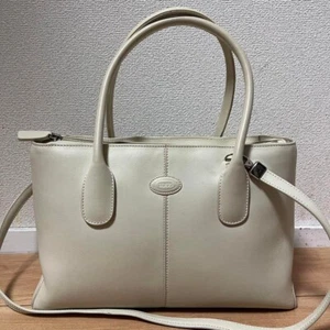 Tod's Women's 2way Handbag Shoulder Bag Leather Ivory Used Auth Excellent+ JAPAN - Picture 1 of 11
