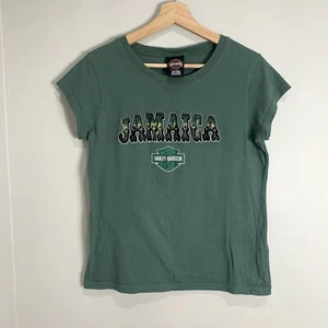 Harley Davidson Damen T-Shirt grün 100% Baumwolle Jamacia Größe M LESEN - Bild 1 von 7