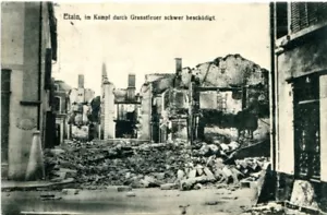 antica cartolina, Etain (Étain), gravemente danneggiata in battaglia dal fuoco delle granate, posta da campo - Foto 1 di 1
