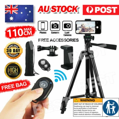 Professional Camera Tripod Stand Mount Remote + Phone Holder for iPhone Samsung - image 1 of 4