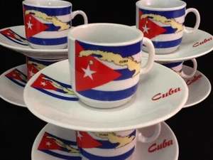2oz Cuban Espresso coffee cup set 12 pc cup saucer Bandera Cubana Cafe Cuba e - Picture 1 of 7