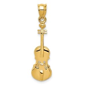 14k Yellow Gold Polished Violin Pendant