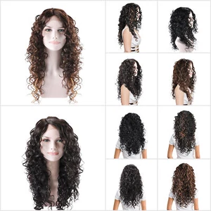 Wig for Women Long Curly Wave Black Dark Brown Brunette Synthetic Handmade Hair - Picture 1 of 20