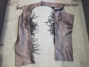 Black Leather Chaps Fringed Motorcycle Riding XL Black - Bild 1 von 10