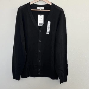 Mens TURNBURY MERINO WOOL Black Sweater Cardigan Buttons V-Neck Long Sleeve Sz L - Picture 1 of 2