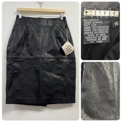 Falda Lápiz Recta Spiegel Ébano Negra Cuero Repujado Talla 10 De Colección 28x24 Foto 1 de 4