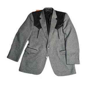 Circle S Blazer Sport Coat Men 44L Gray/Black Texas Western Jacket USA - Picture 1 of 7
