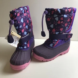 CIOR Little Kid Girl Snow Boots Waterproof Fur Lined Outdoor Purple Pink Heart 1 - Picture 1 of 9