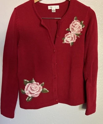 Suéter Esquinero Informal Granate Tejido Bordado Talla M Botones Foto 1 de 4