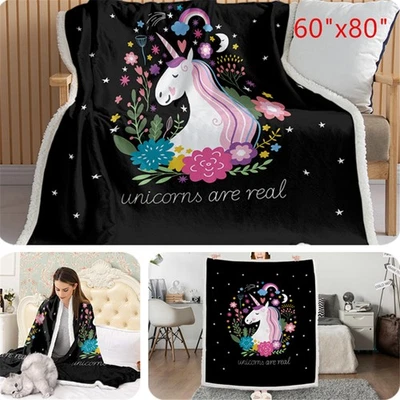 Manta polar Sherpa 60"x80" negra unicornio mantas esponjosas para sofá regalo Foto 1 de 4