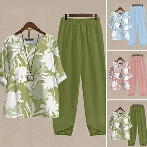 Ladies Loose Casual Outfit Suit Sleeve Womens Waist Elastic Short Trousers Top.. - Picture 1 of 17