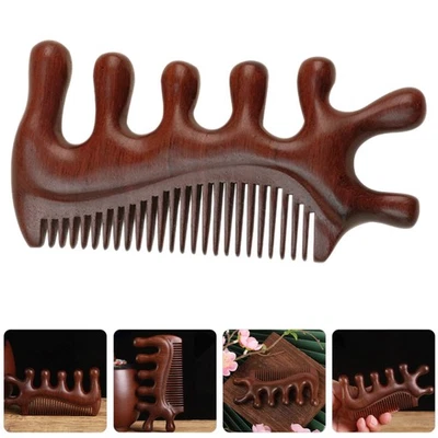 Peine de madera de dientes anchos masajeador multifuncional de cuero cabelludo para el cuidado facial del cabello cuello Foto 1 de 4