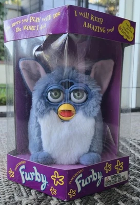 1998 ВИНТАЖНЫЙ синий FURBY с белой груди/зеленые глаза новый в коробке   - Изображение 1 из 4