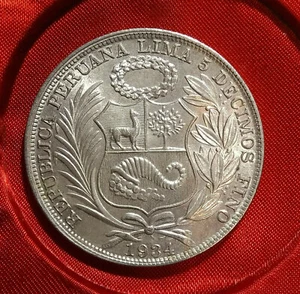 MONETA-1 SOL-DEL 1934-ARGENTO-25 GR-DIAMETRO 37MM-PERU-CONDIZIONI SPL - Foto 1 di 2