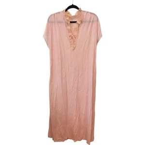 Camicia da notte pigiama donna rosa volant midi scollo a V pizzo floreale manica corta - Foto 1 di 6