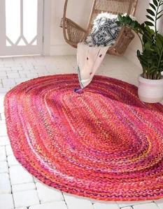 Oval Rug 100% Cotton  Hand Braided Area Rug Modern floor Home Living Area Carpet - Picture 1 of 10