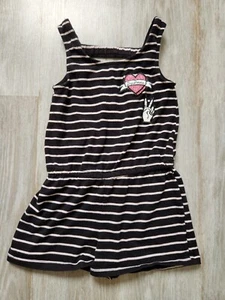 Youth Girls Black & Pink Striped Romper with Patches and Elastic Waist, Size XS - Picture 1 of 4