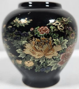 Vintage MCM schwarze japanische glasierte gold vergoldete Porzellan 3" Vase Made in Japan - Bild 1 von 4