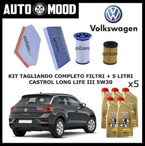 KIT TAGLIANDO VW T-ROC 1.6 2.0 TDI AUDI A3 SEAT LEON 5 LITRI OLIO CASTROL 5W30 - Foto 1 di 3