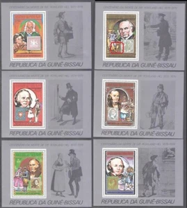 100th Rowland Hill, Chess piece 1978 Guinea-Bissau MNH Lux sheets Mi BL134-9 - Picture 1 of 1