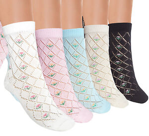 Ladies Pointelle cotton ankle socks with minimal toe seams size medium and large
