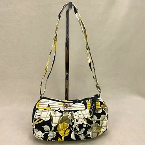 Vera Bradley Quilted Floral Black Tan Yellow White Flowers Shoulder Bag Purse - Picture 1 of 12