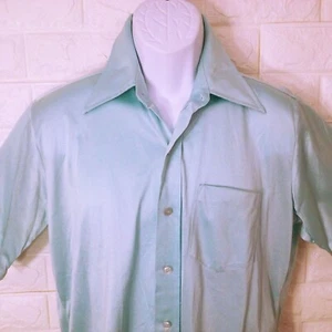 Vintage 60s Ashley Perma-Press Nylon Knit Shirt Men(16) Pocket Dagger Collar SSL - Picture 1 of 11