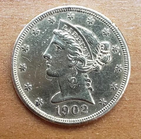1902-S  CORONET HEAD GOLD HALF EAGLE $5 COIN Cover