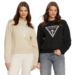 GUESS FELPA DONNA COTONE PRIMAVERA LOGO TRIANGOLO STRASS MAGLIA W5RQ09K8802 - Foto 1 di 14