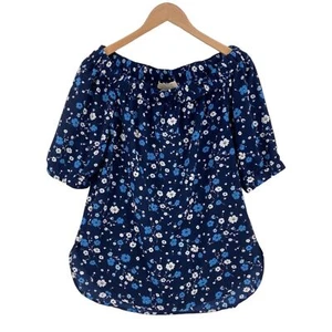 Michael Kors Women's Blue Floral Off the Shoulder Round Hem Blouse Top Size XS - Picture 1 of 11