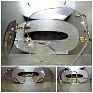 OVERSIZE CLASSIC VINTAGE RETRO Style SUN GLASSES Gold Rimless Frame Purple Lens - Picture 1 of 10