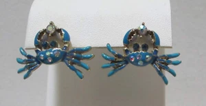 Pendientes perforados figurativos CANGREJO AZUL aurora boreal estrás tono dorado poste - Imagen 1 de 11