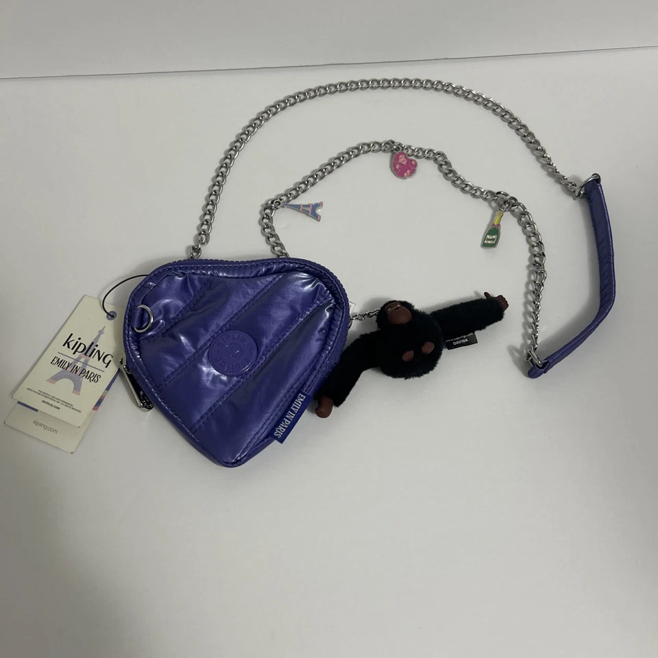 Kipling x Emily In Paris Heart Purse Crossbody Bag KI6557 Glossy Lilac