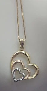 14 Karat dreifarbige Gold Herz Halskette  - Bild 1 von 15