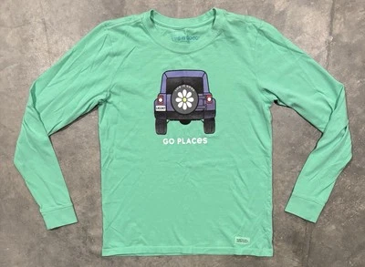 Life Is Good Shirt Womens Small Green Go Places Jeep Long Sleeve Crusher - Image 1 of 4