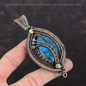 Thanks Giving Day Sale Copper Neon Apatite Gemstone Wire Wrapped Pendant Jewelry - Picture 1 of 6