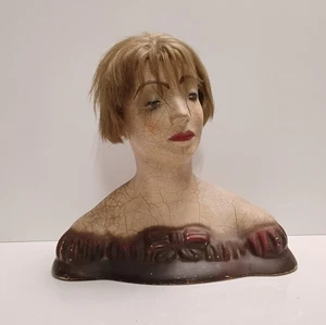Vintage Wax & Plaster Art Deco Millinery Display Head Female Bust Mannequin 16" - Picture 1 of 15