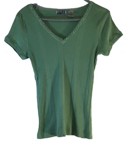 Top 212 New York Verde Acanalado Tejido Cuello en V Floral Borde con Cuentas Y2K Cottagecore - Imagen 1 de 13