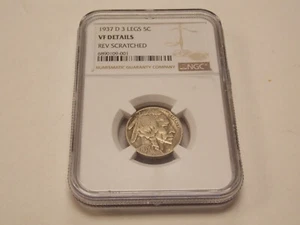 1937 D 3 Legs Indian Head Buffalo Nickel VERY FINE DETAILS - NGC GRADED 5C - Picture 1 of 7
