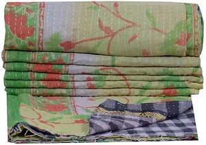 LIGHTWEIGHT KANTHA QUILT REVERSIBLE COTTON THROW PATCHWORK BEDDING BLANKET DECOR - Picture 1 of 5
