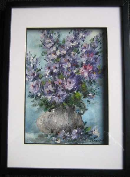 Vintage Framed Original Oil On Canvas Floral Painting by NK Kampan (Thai Artist)