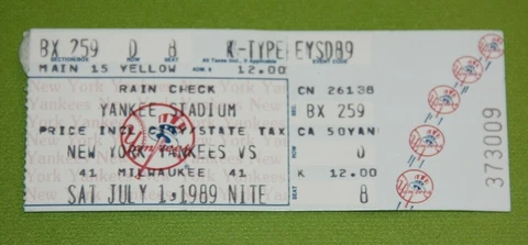 New York Yankees Ticket Stub | July 1 1989 | Randy Veres Debut Cover