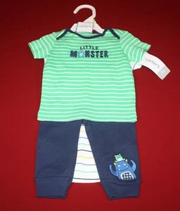 Carters Baby Basics Niños Conjunto de 3 Piezas 3m Little Monster Pantalones Camisa Body Nuevo - Imagen 1 de 10