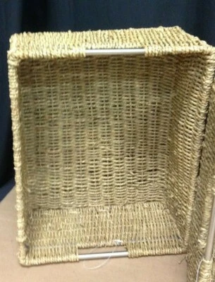 1 Seagrass Woven Storage Organizer rectangle Basket Metal Handles Medium 13x10x5 - Image 1 of 3