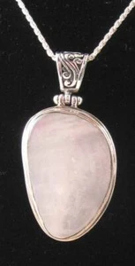 HUGE LOVELY ESTATE MOTHER OF PEARL STERLING SILVER PENDANT NECKLACE, 24" long - Picture 1 of 8