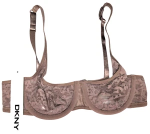 DKNY 32B Signature Lace Unlined Sheer Bra #451000 Underwire Floral Mocha (DJH) - Picture 1 of 8