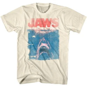 Jaws Vintage Movie Poster Men's T Shirt Great White Shark Attack Swimmer Faded - Picture 1 of 4