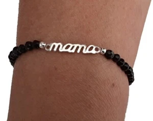 PULSERA MAMA PLATA de LEY 925 y ÓNIX Natural facetado.  Pulsera ajustable. Nueva - Imagen 1 de 4