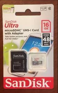 SanDisk Ultra 16GB MicroSD Micro SD SDHC UHS 48MB/s Memory with Adapter class 10 - Picture 1 of 2