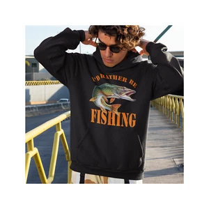 Humorous Fishing Angling I'd Rather Be Fishing Image Quality Hooded Sweatshirt - Picture 1 of 8